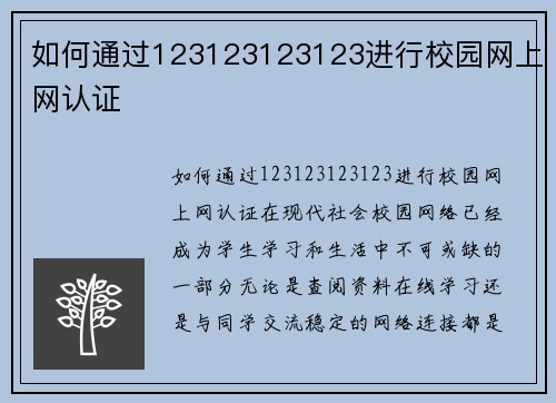 如何通过123123123123进行校园网上网认证